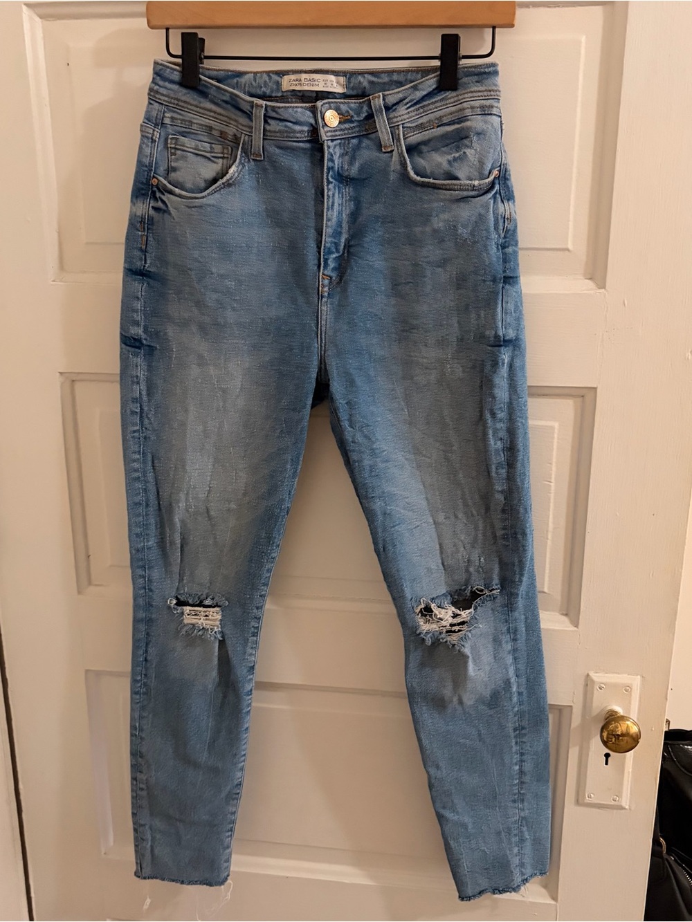 zara basic z1975 denim distressed skinny jean size 6